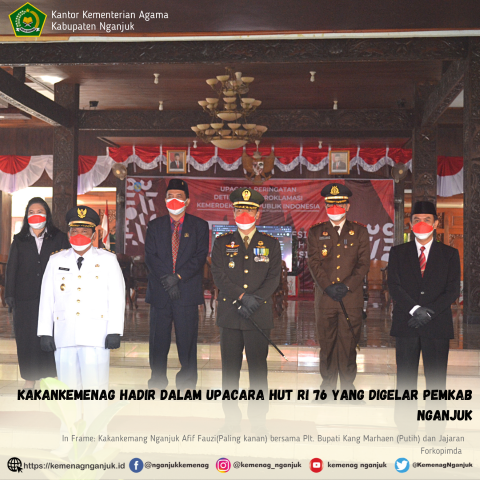 Kakankemenag Hadir Dalam Upacara HUT RI 76 yang Digelar Pemkab Nganjuk