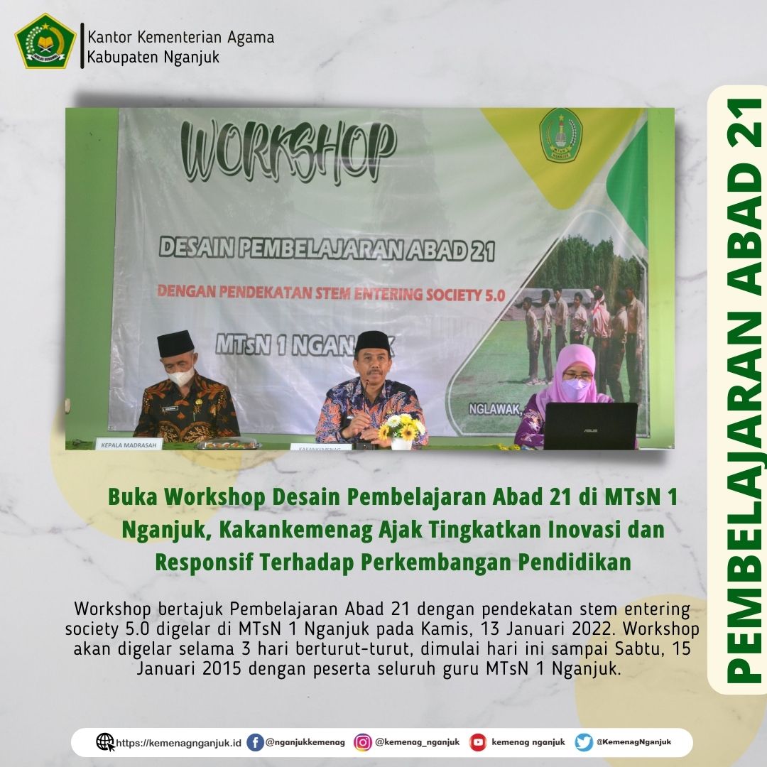 Kakankemenag Buka Workshop Desain Pembelajaran Abad 21 di MTsN 1 Nganjuk
