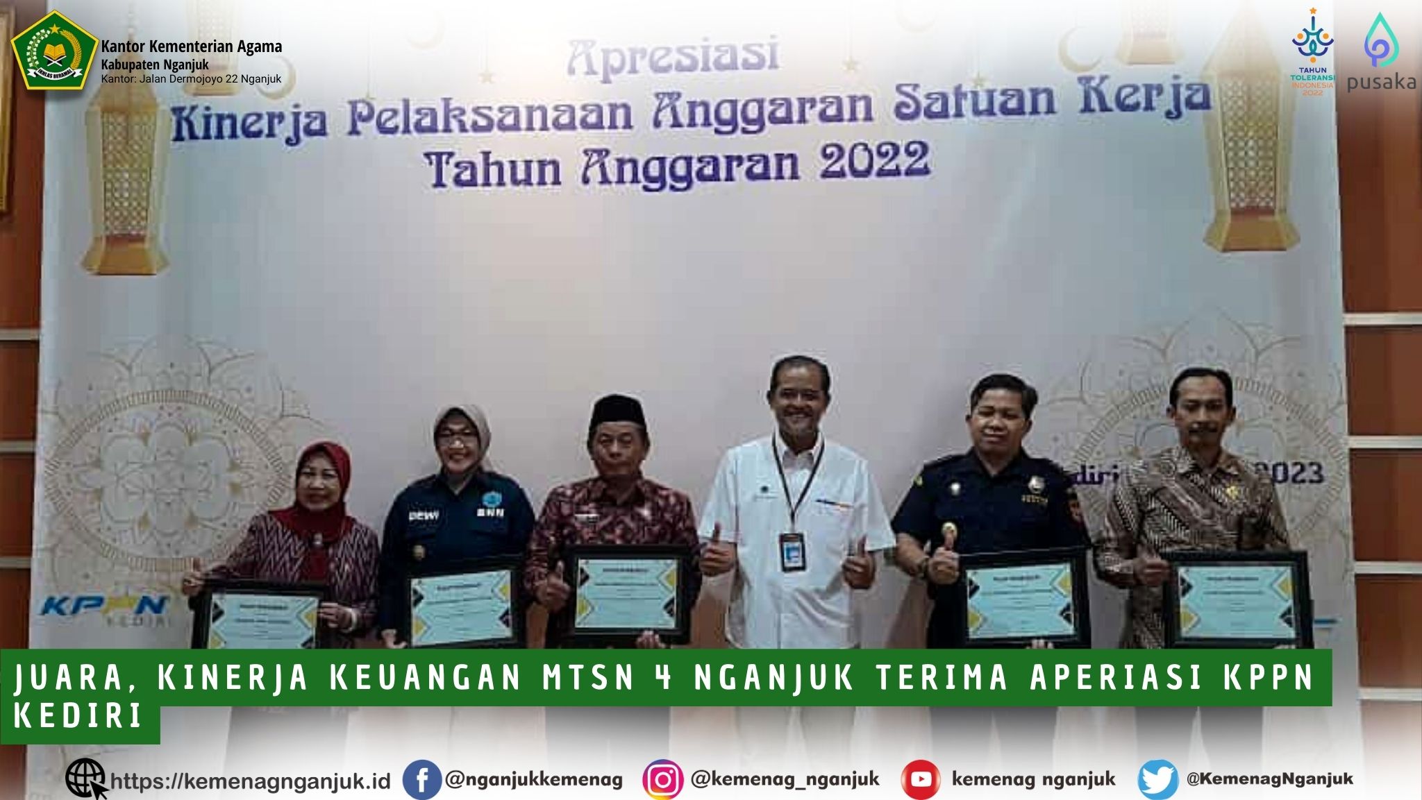 Juara, Kinerja Keuangan MTsN 4 Nganjuk Terima Aperiasi KPPN Kediri