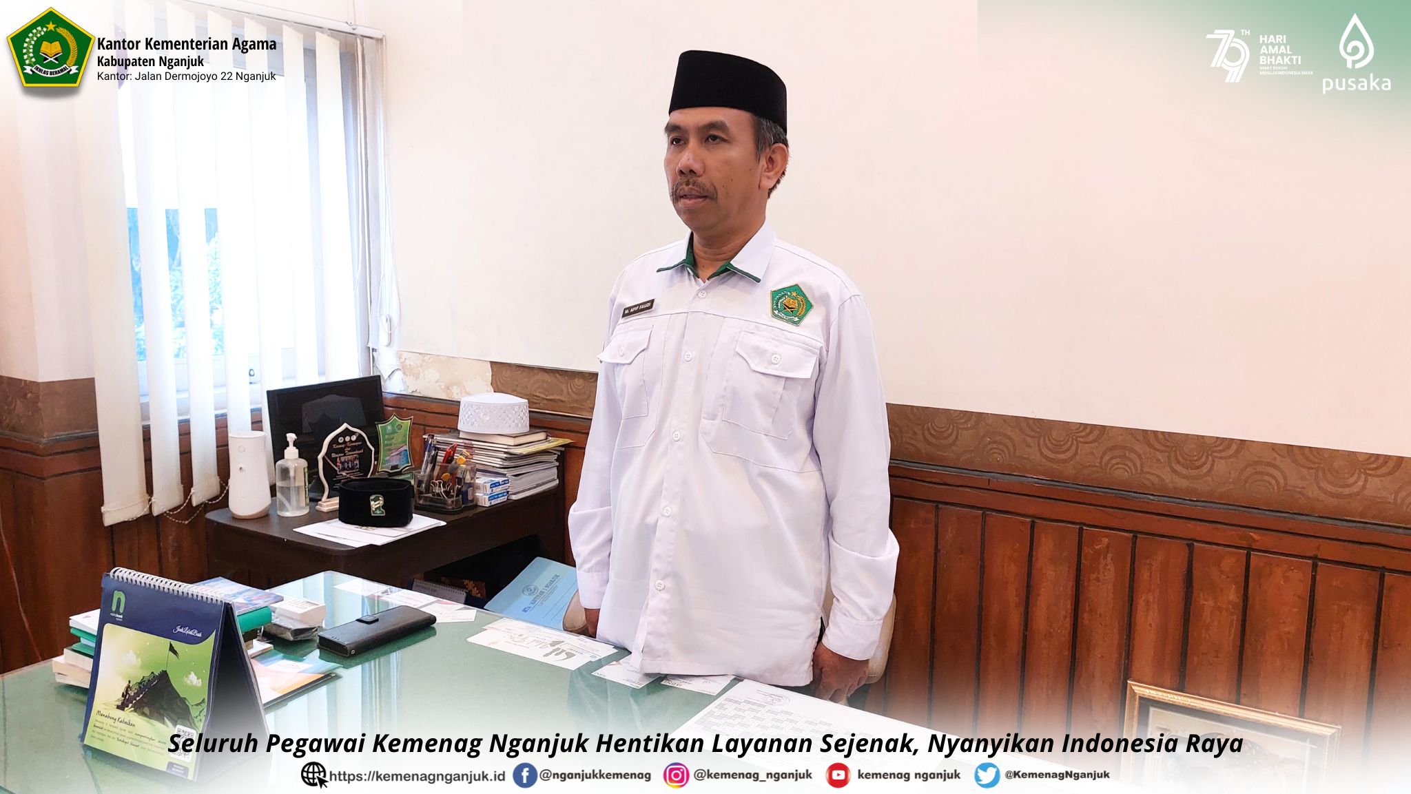 Seluruh Pegawai Kemenag Nganjuk Hentikan Layanan Sejenak, Nyanyikan Indonesia Raya