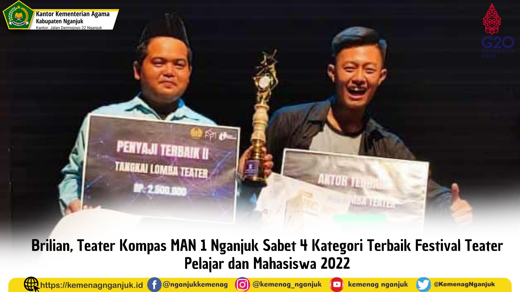 Brilian, Teater Kompas MAN 1 Nganjuk Sabet 4 Kategori Terbaik Festival Teater Pelajar dan Mahasiswa