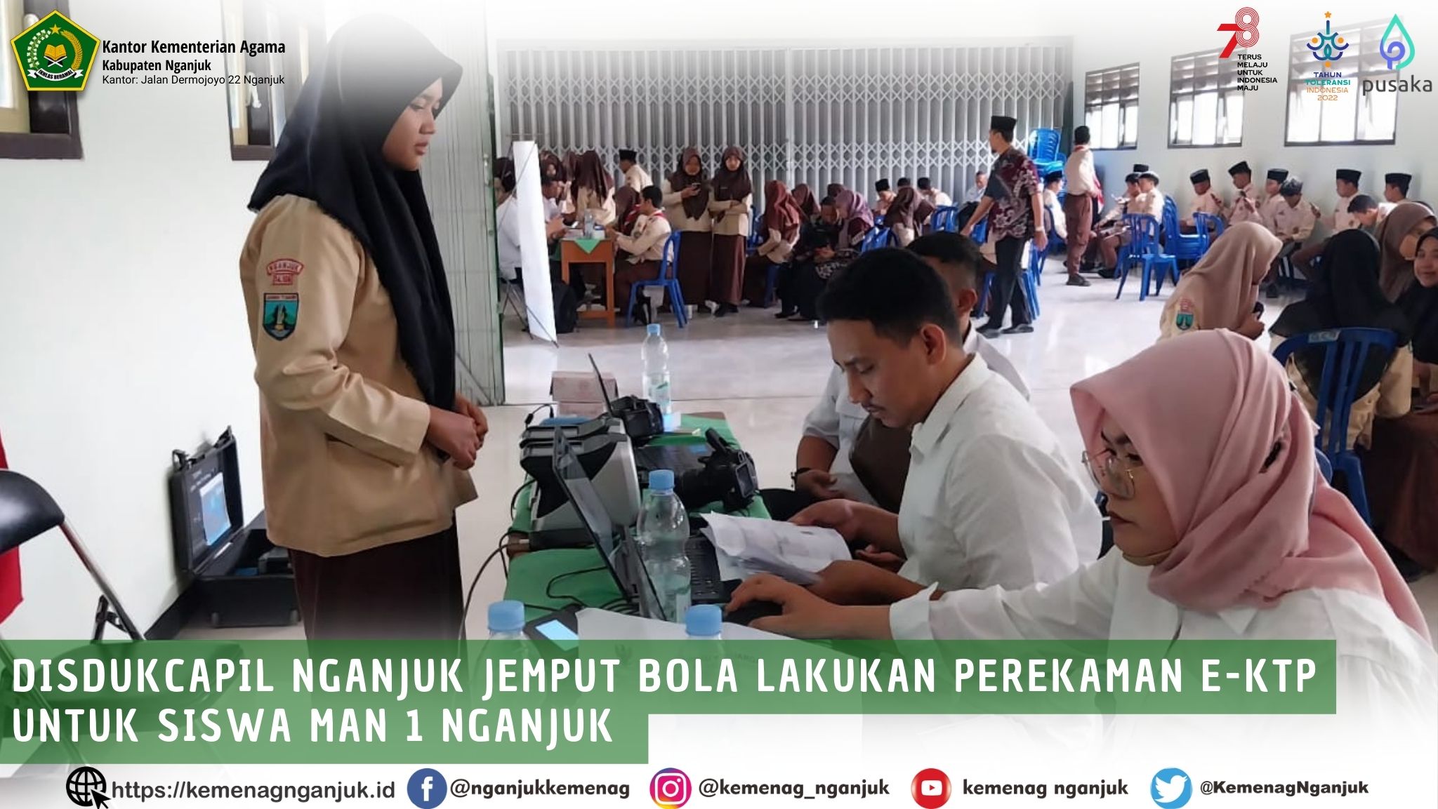Disdukcapil Nganjuk Jemput Bola Lakukan Perekaman E-KTP Untuk Siswa MAN 1 Nganjuk